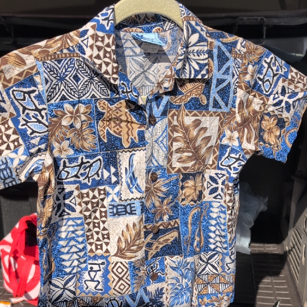 RJC Blue and Brown Hawaiian Patterned Short  Sleeve Shirt